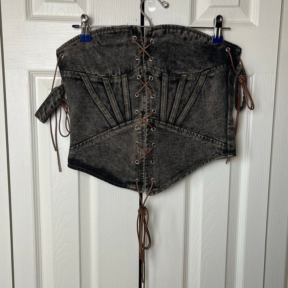 Pretty Little Thing Shape Brown Denim Lace Up Front Corset 6